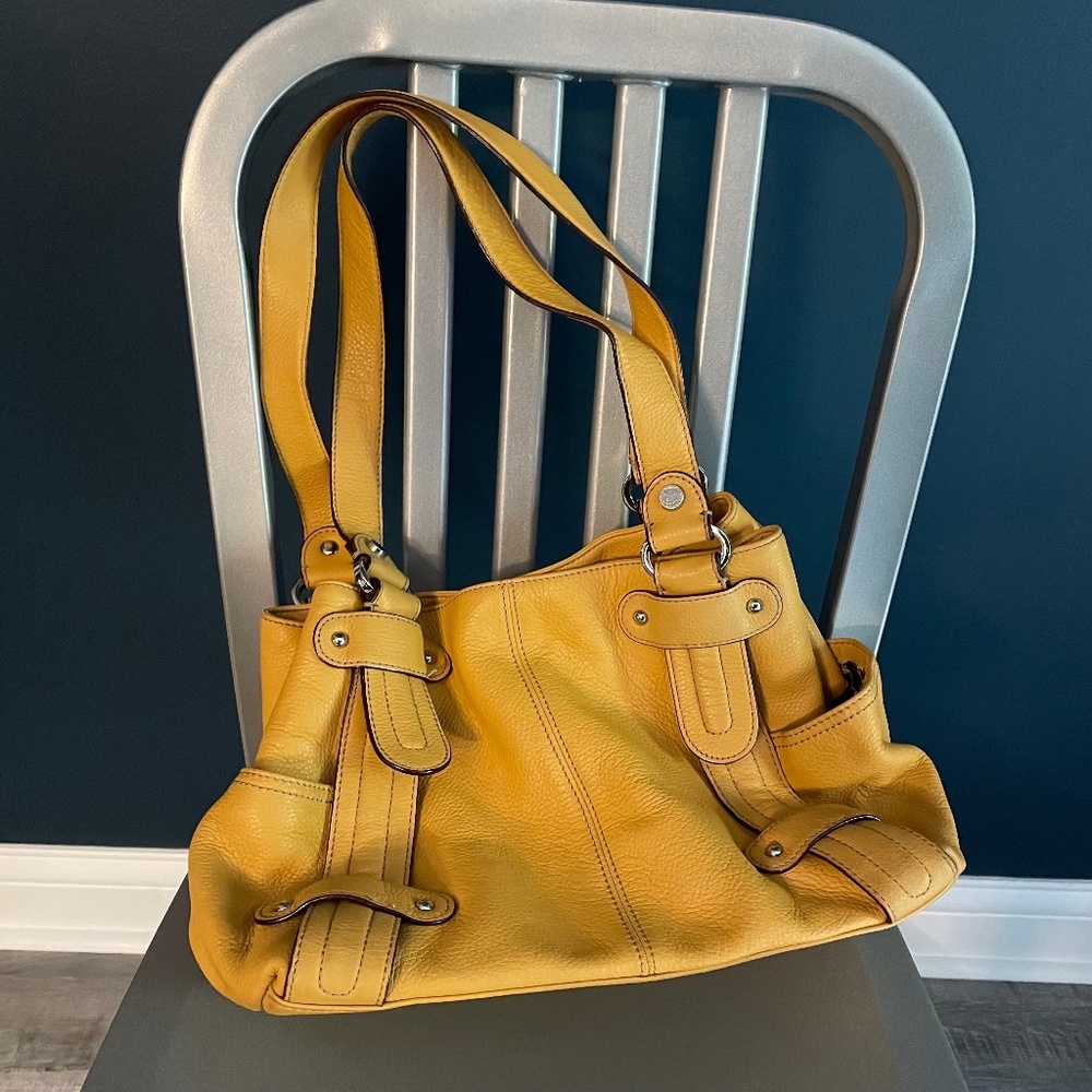 EUC TIGNANELLO DOUBLE HANDLE PEBBLED LEATHER SHOULDER BAG - CAMEL COLOR